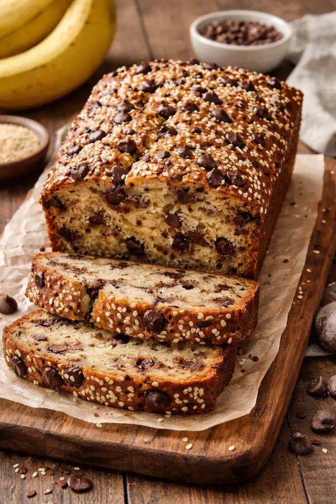 Sesame & Chocolate Chip Banana Bread loaf image 2.webp